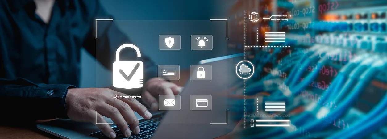Cybersecurity concept with surveillance and security scanning of digital programs