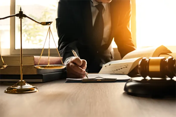 Legal professionals reviewing documents